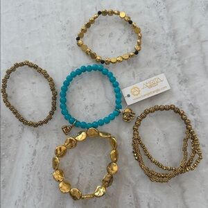 Amrita Singh Turquoise and Gold Mix Beaded Stretch Bracelet Set - NWT